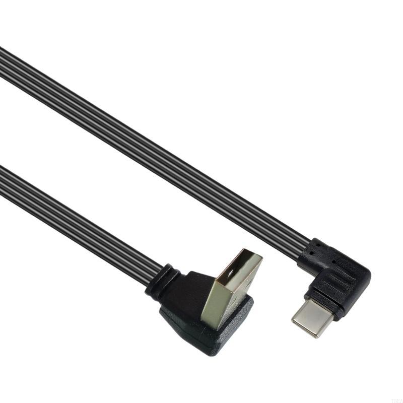 USB 2.0 Male to USB C Data Cord Wire Straight Head/90 Degree Bend Flat Cable for Tablet Phones 480Mbps Data Transfer