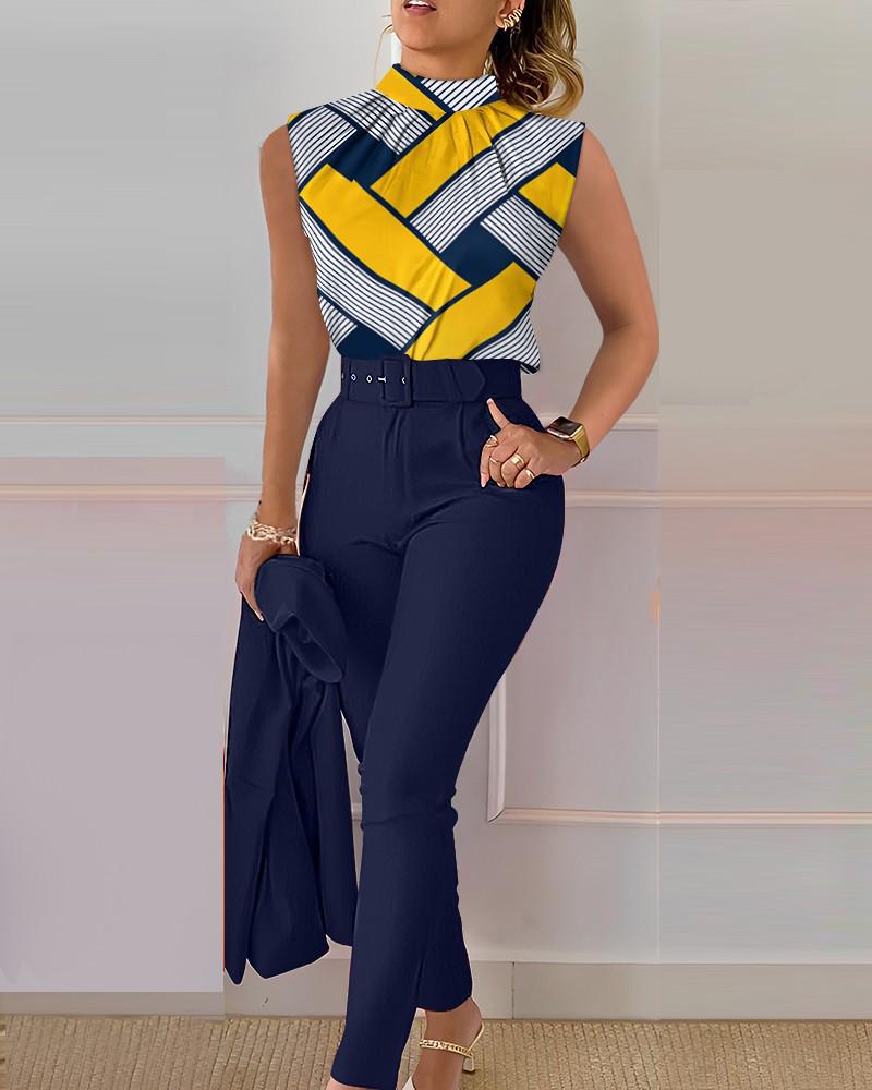 Stylish Spring Sleeveless Women's Print Casual Outfit (No Jacket)