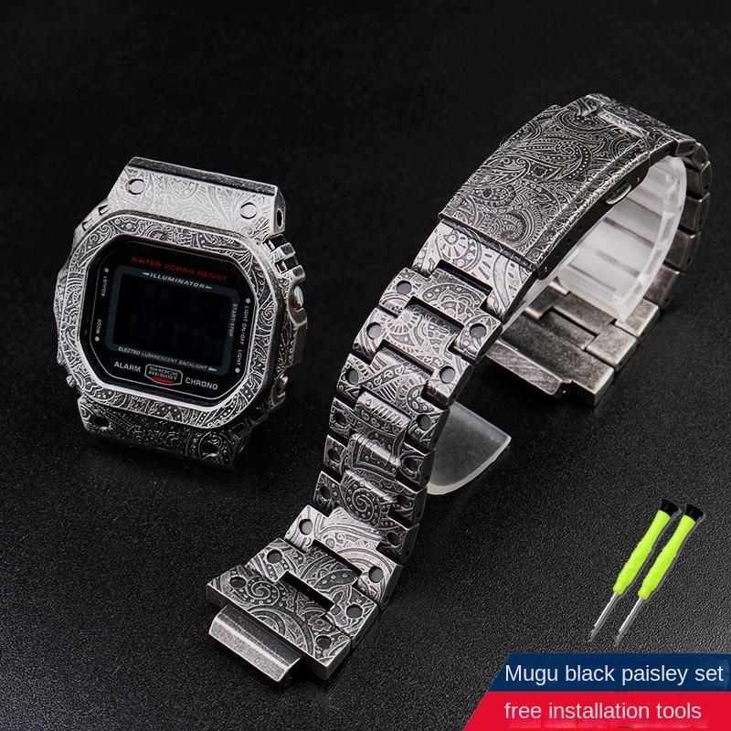 For Casio small square dw5600 GW-b5600 5610 Retro Vintage engraving modified men's watch band and case 316 Stainless steel strap
