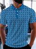 Printed Design – Not Textured Men's Short Sleeve Polo Fashion Golf Tee in Blue and White with Geometric Floral Pattern, Stylish Casual Men's T-Shirt