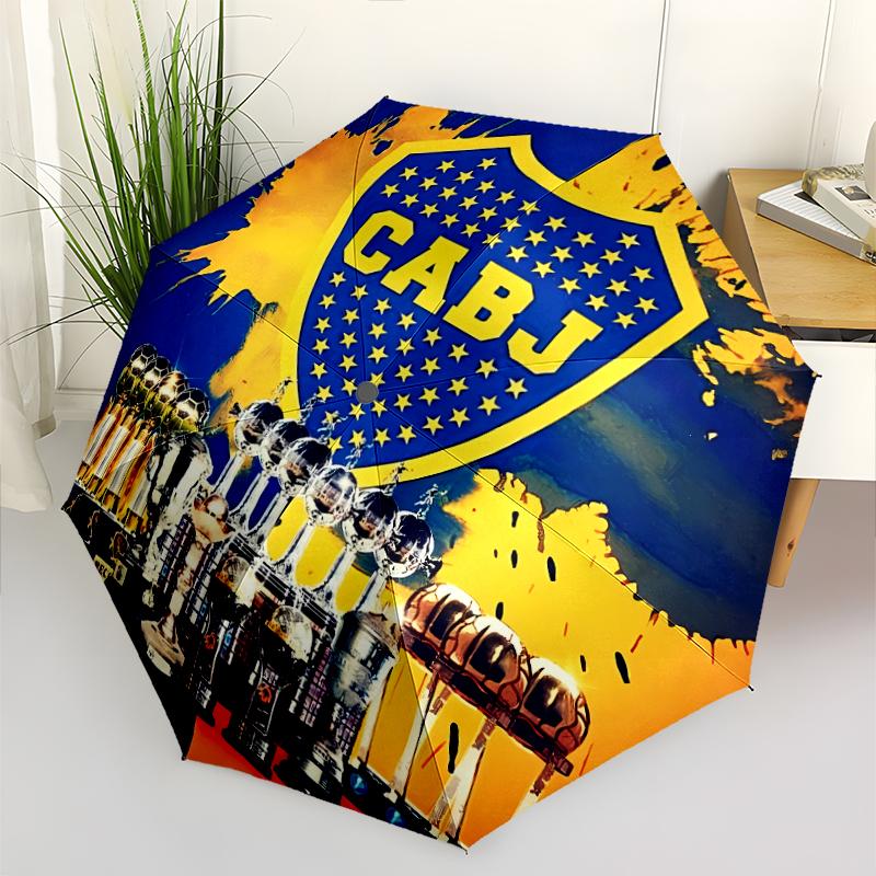 Club Atlético Boca Juniors Print Automatic Umbrella, 8 Rib Iron Frame, Plastic Handle, Suitable for Outdoor Travel &Daily , Ideal Gift