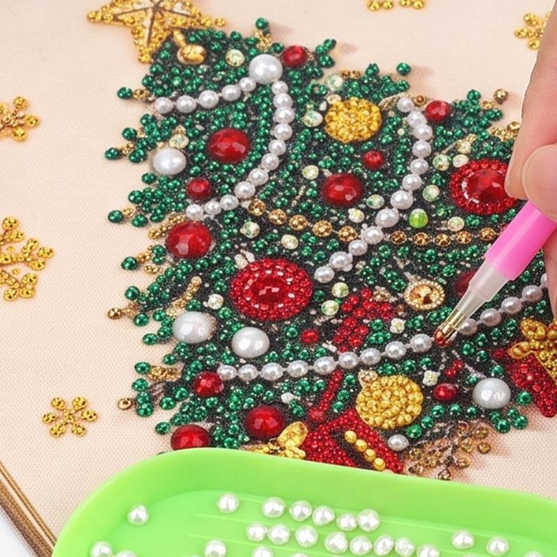 Christmas Pearl Diamond Painting Art Set Frame DIY Beads Craft Kit Adults Beginner Home Decor Wall Hanging Holiday Gifts