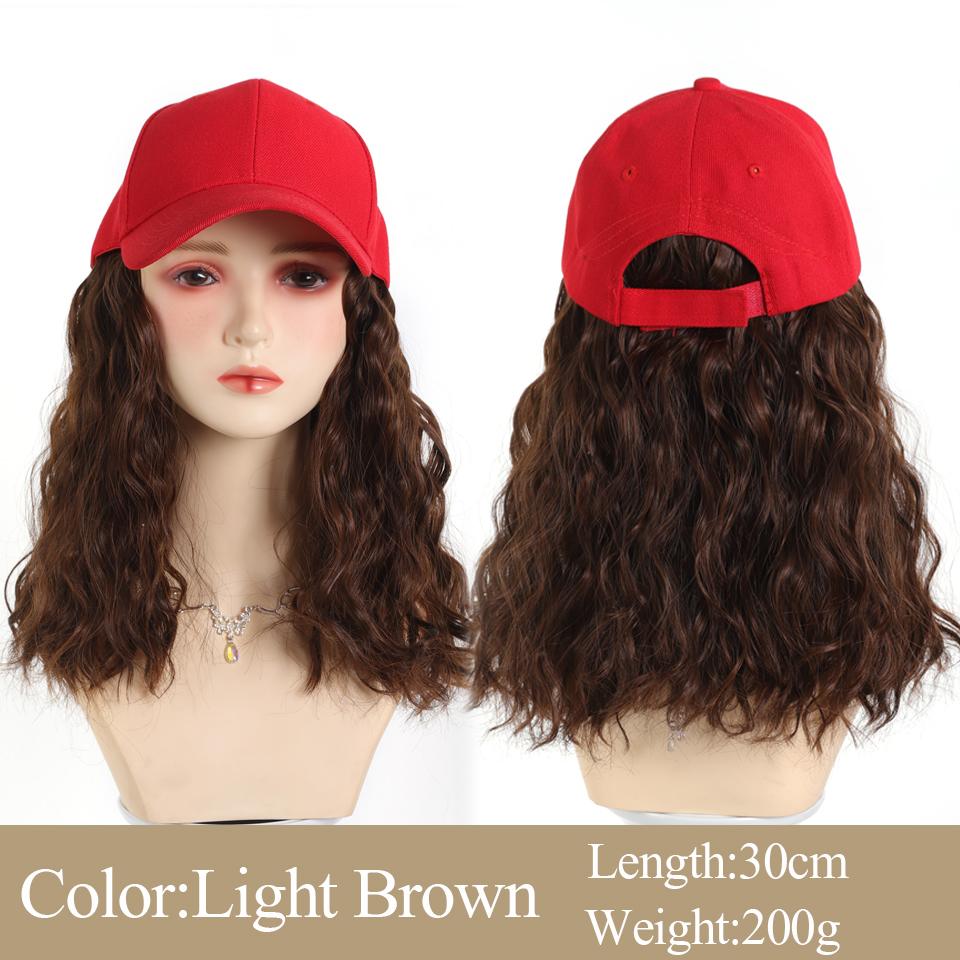 Red Baseball Hat Synthetic Hair Extensions Short Water Ripple Hairstyle Adjustable Cap Wig Heat Resistant for Women Daily Use