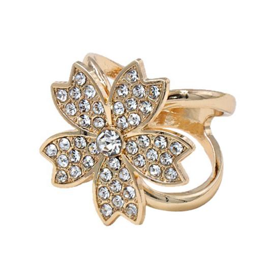 Scarf Ring Sakura Flower Ring, Elegant Cherry Blossom Slide Electroplated Rhinestone Five-Petal Holder for Women Neckerchiefs Shirts Shawls золотистый