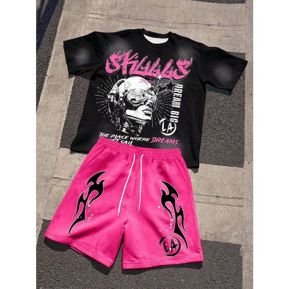 Kinder Sommer Lässig Porträt Brief Aufdruck Rundhals Kurzarm T-Shirt und Shorts Set Jungen und Mädchen T-Shirt Shorts Set