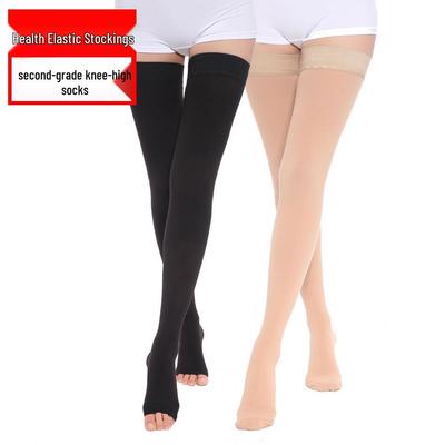 High Elasticity Leg-Shaping Compression Thigh-High Socks with Anti-Slip Silicone, Pressure Level 2 for Health and Sports