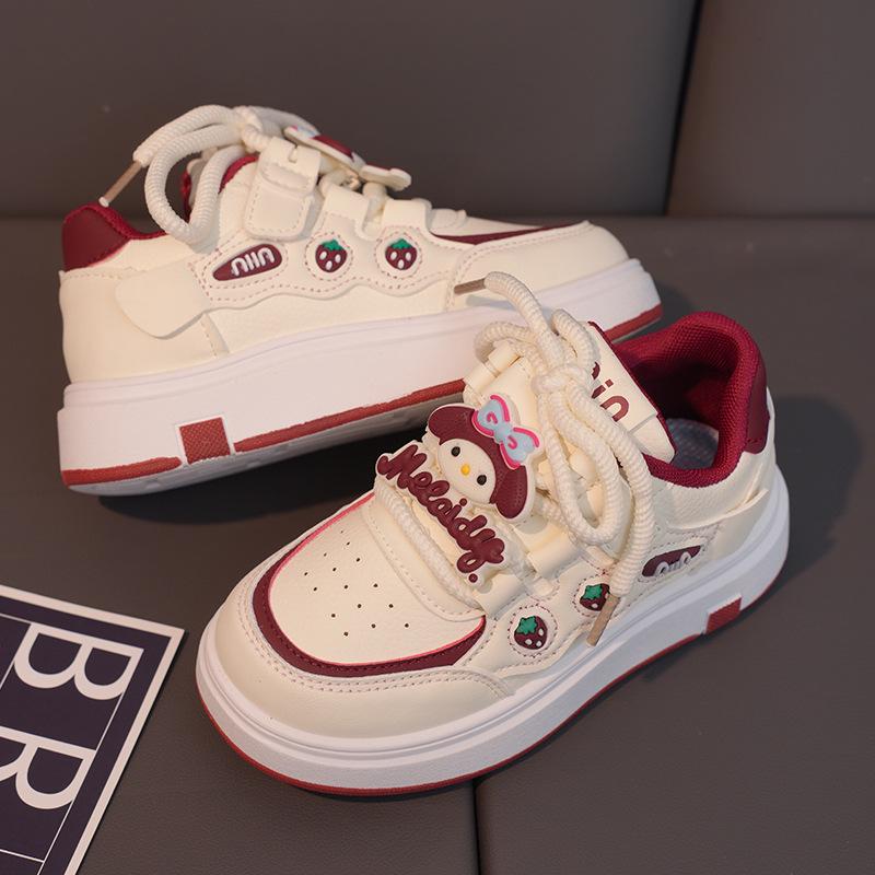 2026 Spring Girls Cartoon Running Shoes - Versatile White Sneakers for Children 37