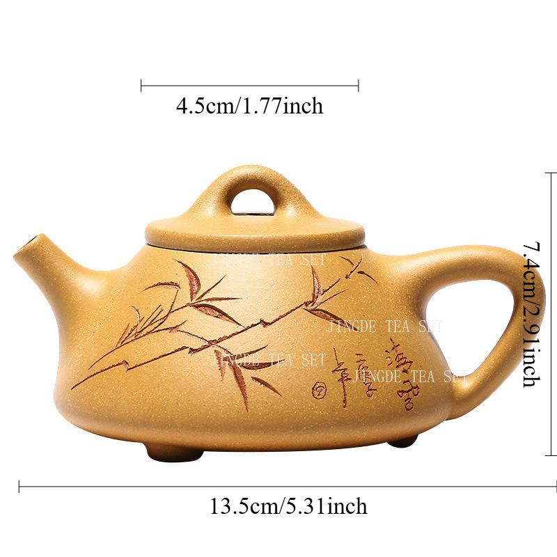 

230ml Yixing Teapot Golden Section Mud Bamboo Shadow Stone Ladle Pot Household Mesh Green Tea, Black Tea, Pu Erh Teapot