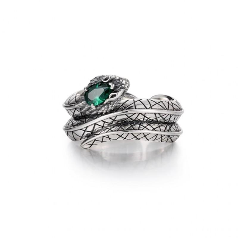 Adjustable Open Snake Ring Men Women Vintage Green Zircon Geometric Animal Jewelry Retro Style