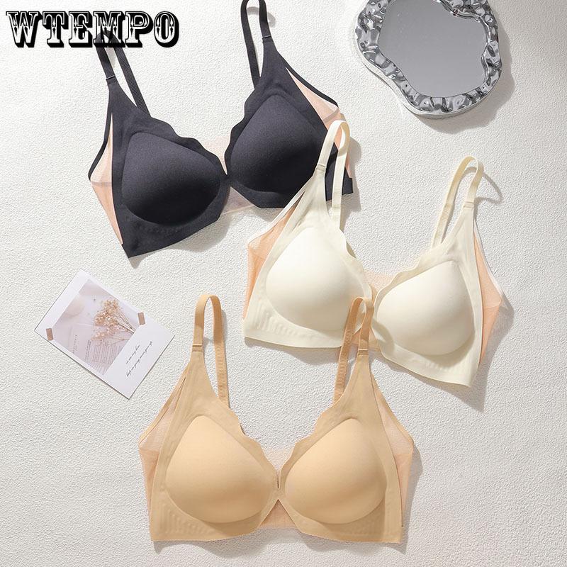 Invisible Bra Women's Breathable Gathering Bra Invisible Mesh Beautiful Back Underwear Semi-fixed Cup Bra Push Up Bra