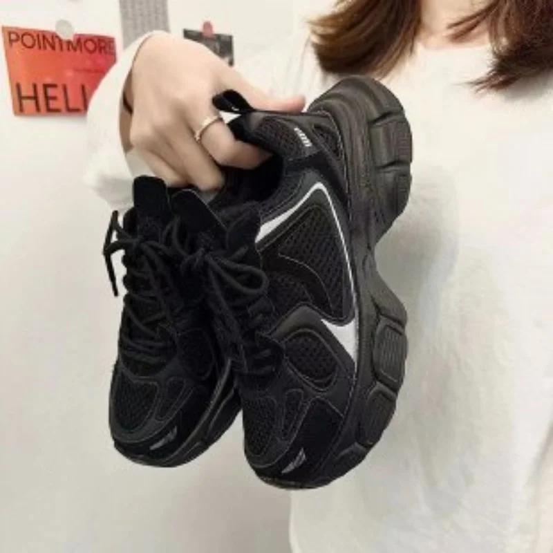 

Fashionable and Comfortable Casual Sports Shoes Spring and Autumn New Round Toe Thick-soled Lace-up Breathable Running Shoes 35 чорний