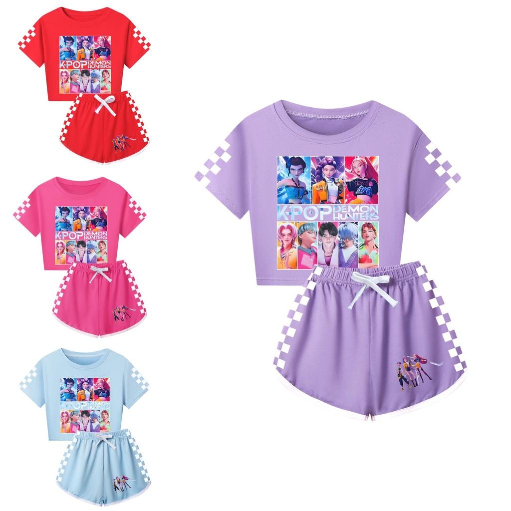 Padrão Caçadores de Demônios Kpop Conjunto de Pijama de Manga Curta e Shorts para Crianças e Adultos