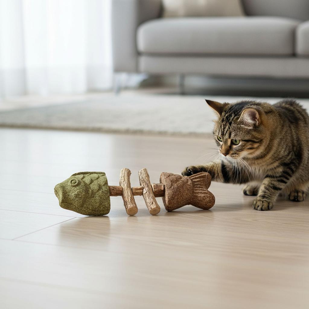 Creative Fish Bone Cat Toy Wooden Teeth Cleaning Stick Cat Chew Toy Feline Tooth Care Tool Pet Supplies