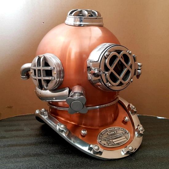 45.72 Cm Copper Plated Diving Helmet Boston Scuba Divers Helmet US Navy Mark V Badge Helmet Gift