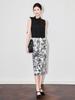 French Retro Bow Tie Sleeveless Top & Printed Midi Skirt Set