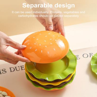 5/7Pcs Dipping Dishes Set Hamburger-Shaped Salad Dessert Plates Bone Discard Bowl Condiment Dishes Cartoon