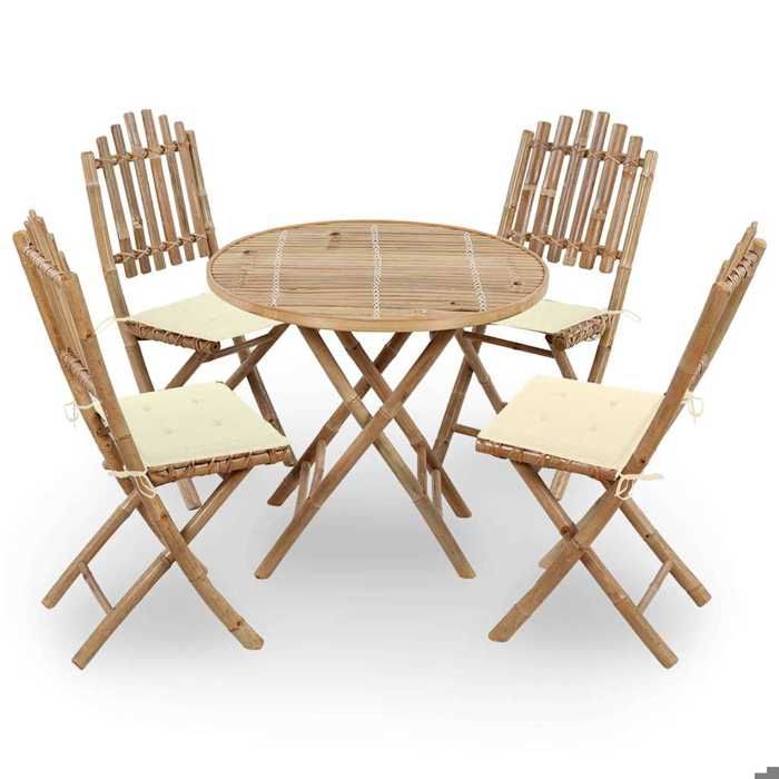 VidaXL Mobilier à Dîner d'Extérieur Pliable 5 pcs avec Coussins Salon de Jardin Table et Chaises Ensemble de Salle à Manger 3063962
