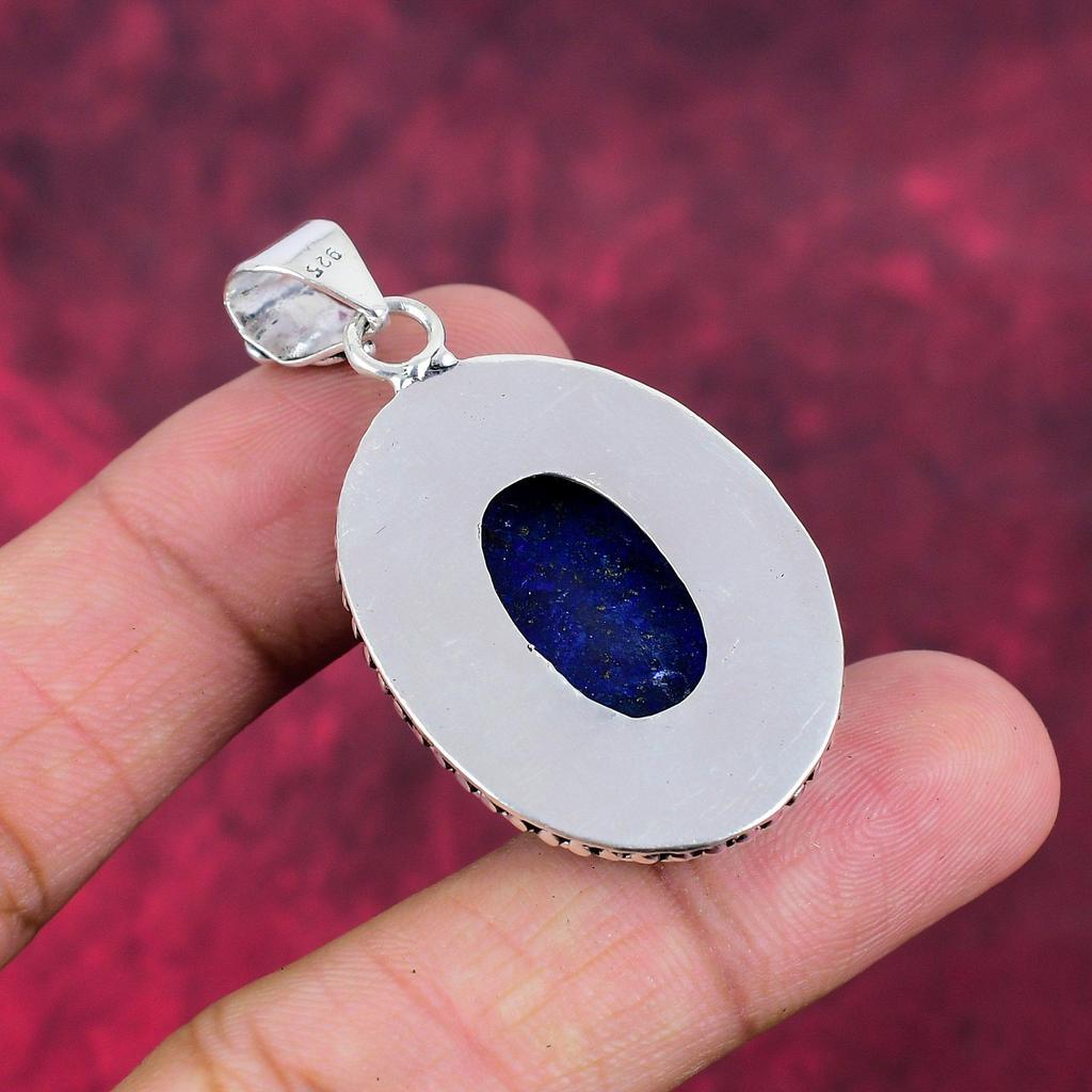 Lapis lazuli, přívěsek s tanzanitem, ručně vyráběné šperky z drahokamů, přívěsek z masivního sterlingového stříbra 925, jedinečný designový přívěsek s přívěskem