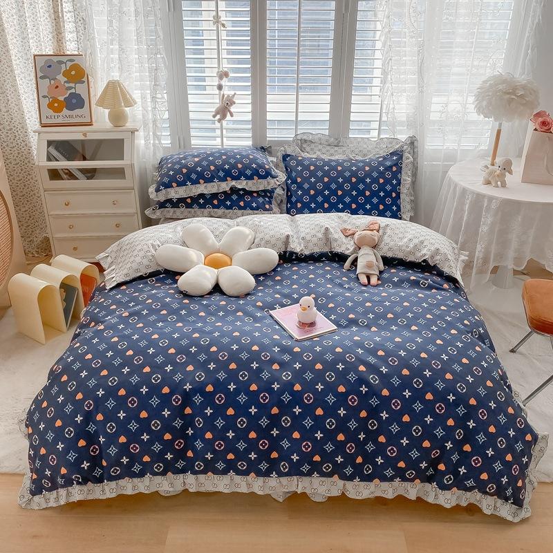 Korean Style Bed Skirt Four-piece Set Pure Cotton Edge Bed Sheet Thickened Plant Cashmere Brushed Skin-friendly Bedding