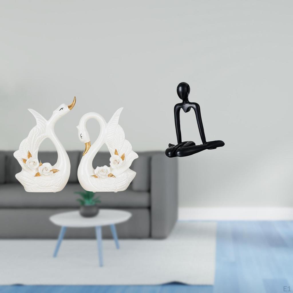 Elegant Swan Thinker Ceramic Sculpture Decorative Figurine for Bookshelf Cabinet Bedroom Tabletop