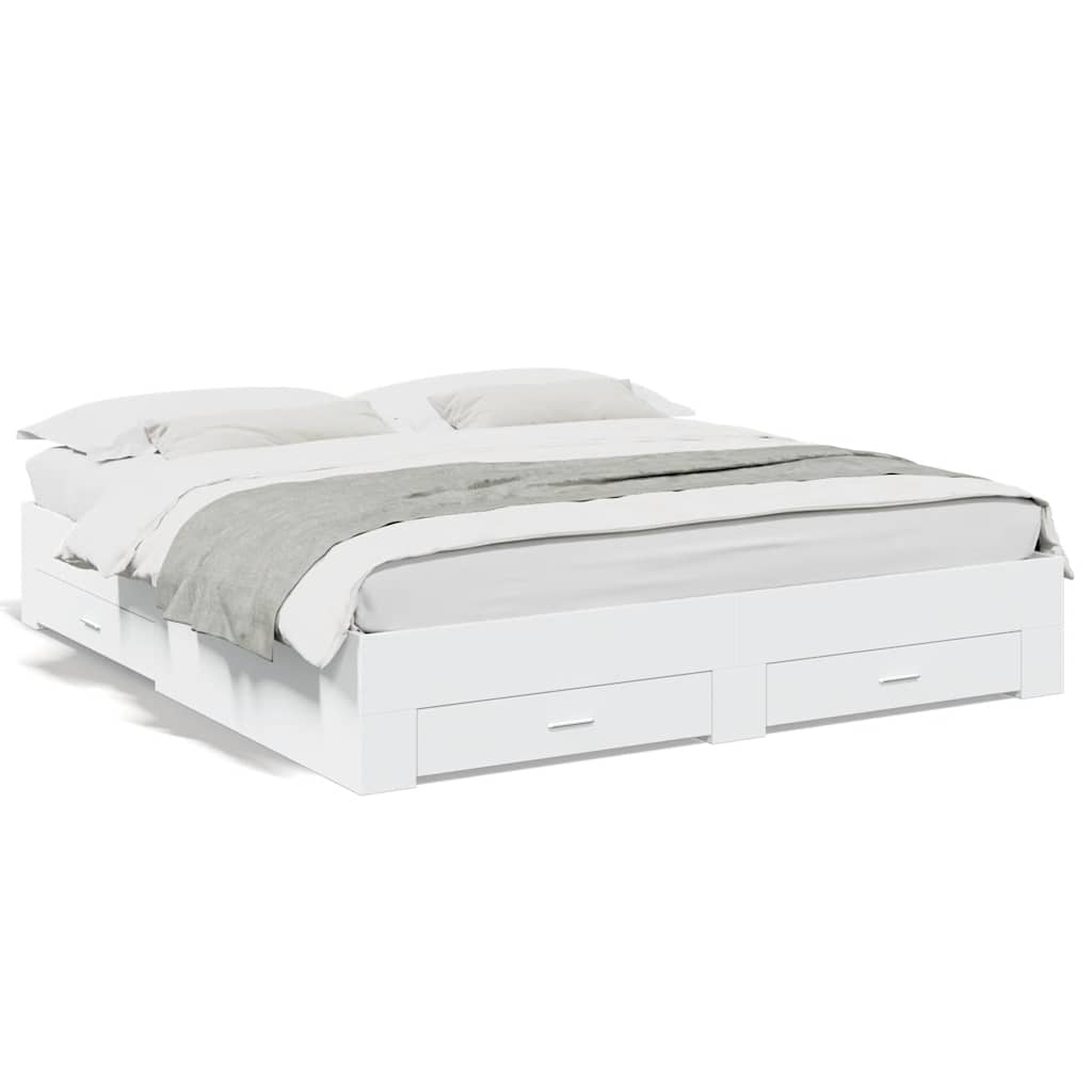 Bed Frame with Drawers White 180x200 cm Particleboard