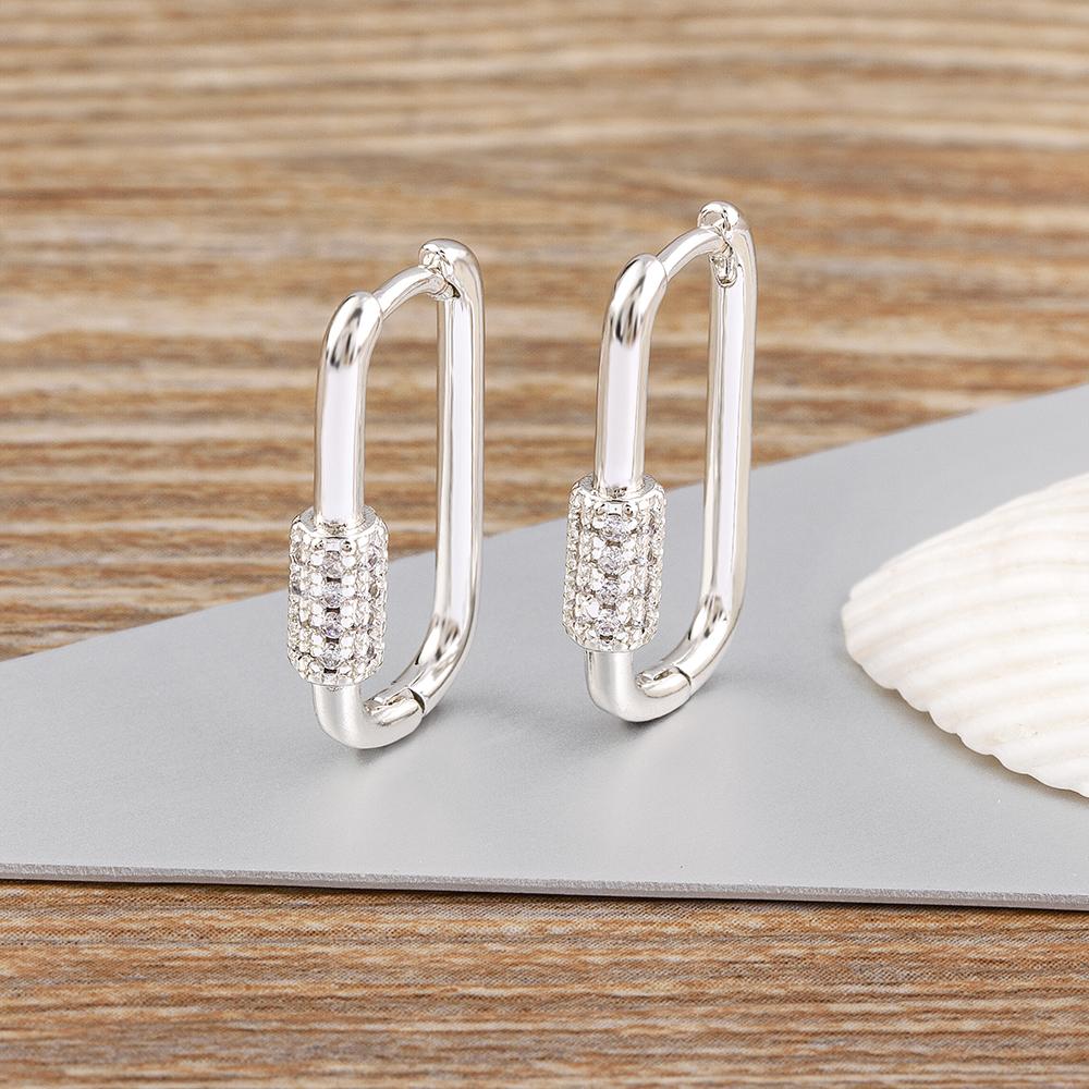 Nidin Trendy Minimalist U Shaped Geometric Ear Hoop Piercing Earrings for Women Gold Silver Color Zircon Wedding Jewelry Gift