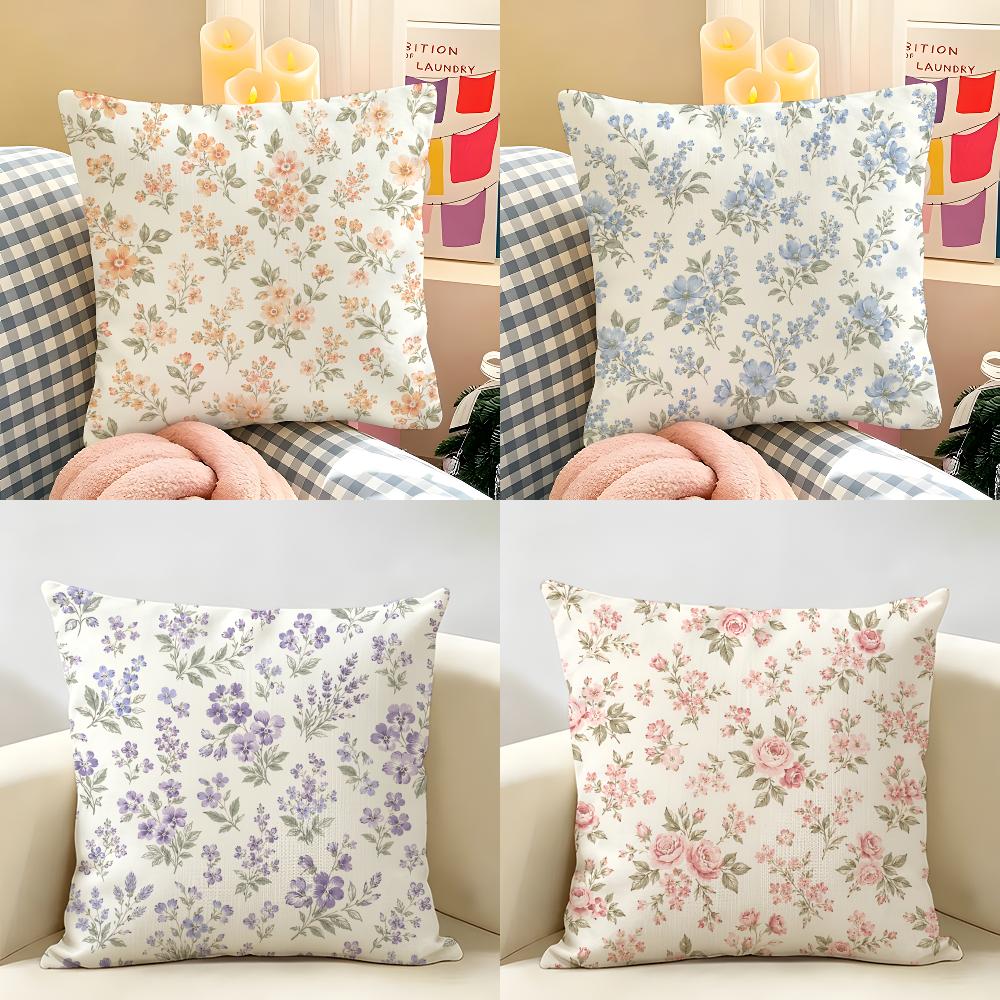 Vintage Ditsy Floral Country Bloom Cushion Cover Natural Linen Organic Fabric DoubleSided Printing Room Sofa Decor Pillow Case