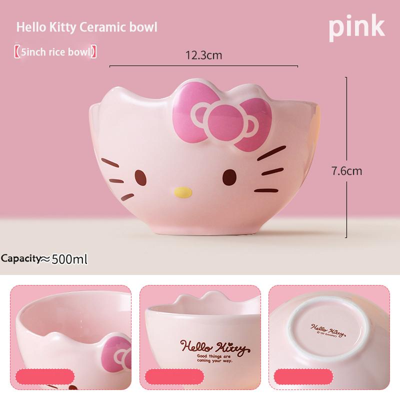 For Sanrio 5Inch Ceramic Rice Soup Bowl for Melody&Cinnamoroll&Kuromi Tableware Cartoon Irregular Anime Relief Bowl for Children
