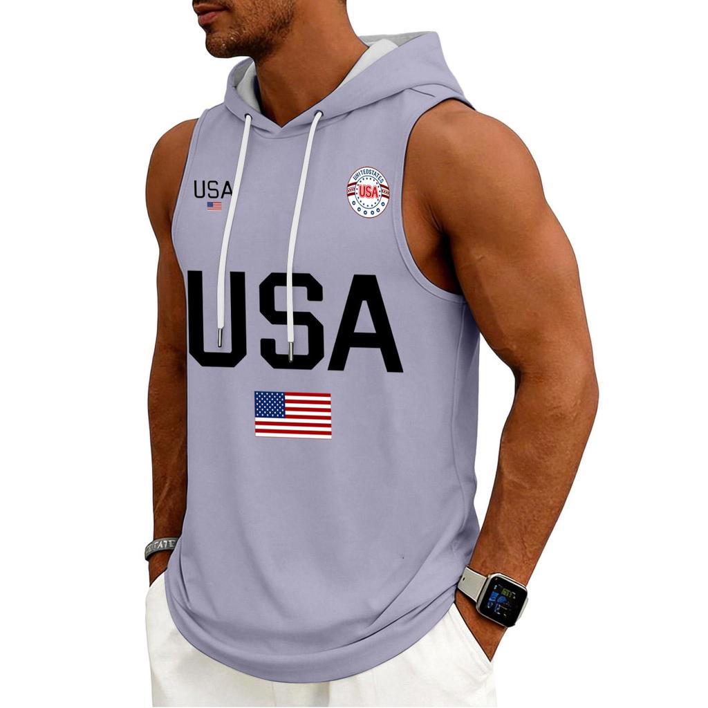 Men's Tank Top Gym Sleeveless Hoodie Shirt Washed Sports Muscle Shirts Fitness Vest With Hood