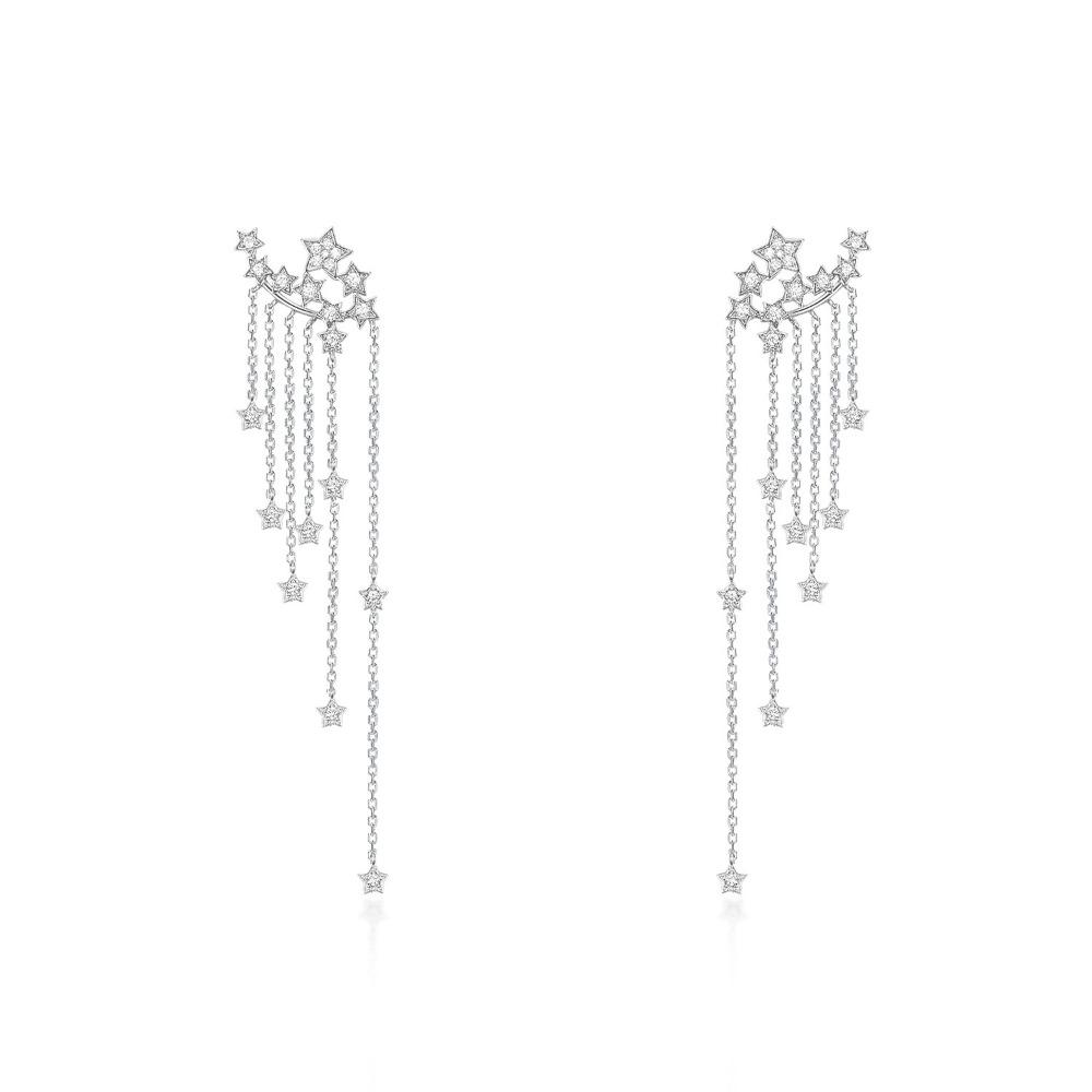Elegant Midnight Starry Sky Tassel Earrings Long Dangle Earrings for Women Light Luxury Face Shaping Drop Earrings
