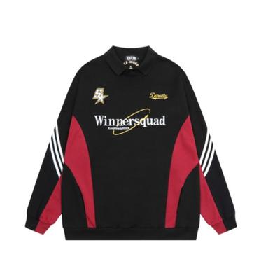 Vintage Patchwork Pullover Korean Harajuku Design Polo Neck Sweatshirt Streetwear Long Sleeve Sweatshirt Oversized Tops Y2k Style