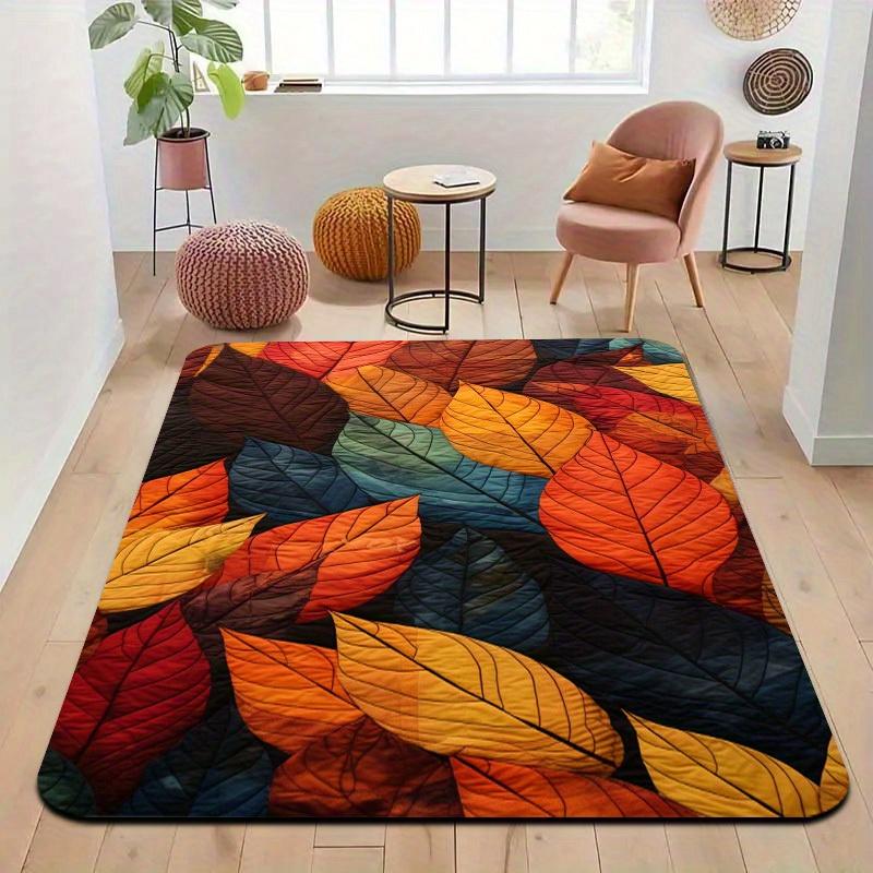 Bunter Blattmuster-Teppich, Große rutschfeste waschbare Bodenmatte für Innen und Außen, Wohnzimmer, Schlafzimmer & Terrasse