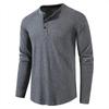 Men's Solid Color Long-Sleeve Henley Shirt - European & American Autumn/Winter Collection