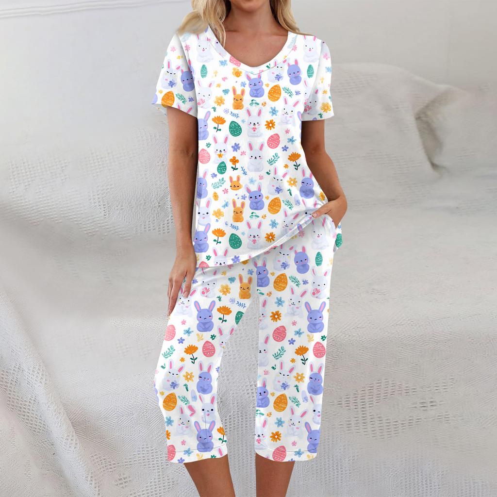 2 Piece Sets For Women Short Sleeve Top And Pants With Pockets Workout Soft Print Sets