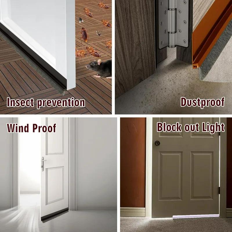 Door Seal Draft Stops With Brush Reduce Noise Rubber Door Sweep Breeze Blocker Insect Proof Dust Proof Sound Proof Seal Strips