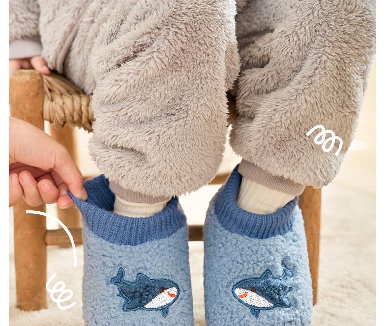 Nidoran 2025 Winter Kids' Non-Slip Cotton Slippers with Drawstring Back Heel - Warm Indoor Baby Shoes