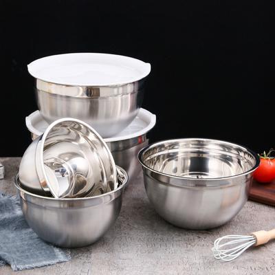 Stainless Steel Salad Mixing Bowls Non-Slip Thick Egg Beater Dough Basin with Lid Fruits Food Container Kitchen Cooking Tools