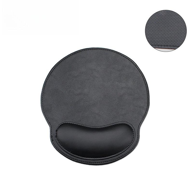 1PC Ergonomic wrist rest faux leather gaming/office mouse pad - non-slip oval desk mat with rubber base, simple wrist rest.
