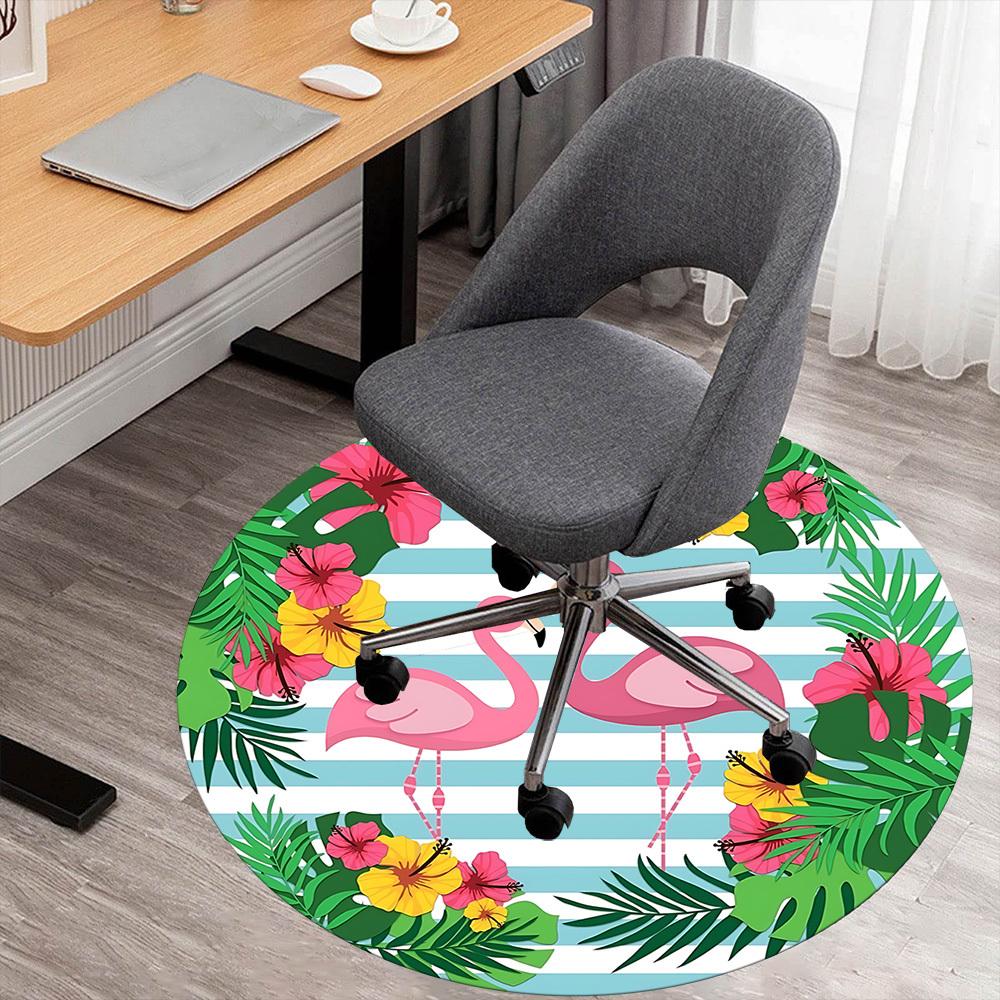 1pc Flamingo Tropical Round Chair Mat Area Rug - Non-Slip, Floor Mat for Office, Bedroom, and Indoor Decor C1125264