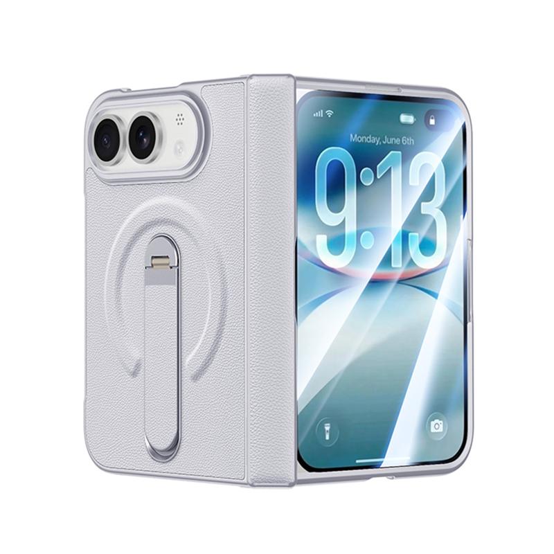 PU Leather Fold Case for IPhone DUO, MagSafe Hinge Protection, Hidden Kickstand, Built-in HD Screen Film, Wireless Charging Compatible