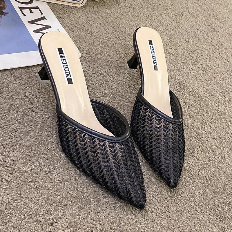 Minimalist Fashion Slippers 2024 Summer New Women's Slim Heel One Line Ladies Fashion High Heel Slippers Women Shoes