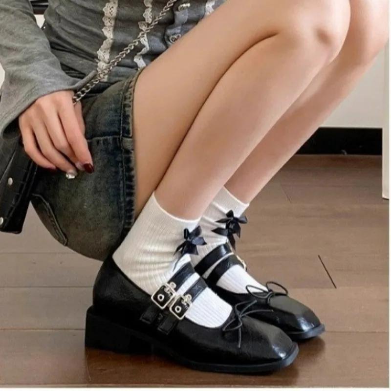 Fashion New Butterfly-knot Heels Women 2024 Fashion Buckle Strap Women's High Heels Hot Sale Square Toe Office and Career Ladies Shoes