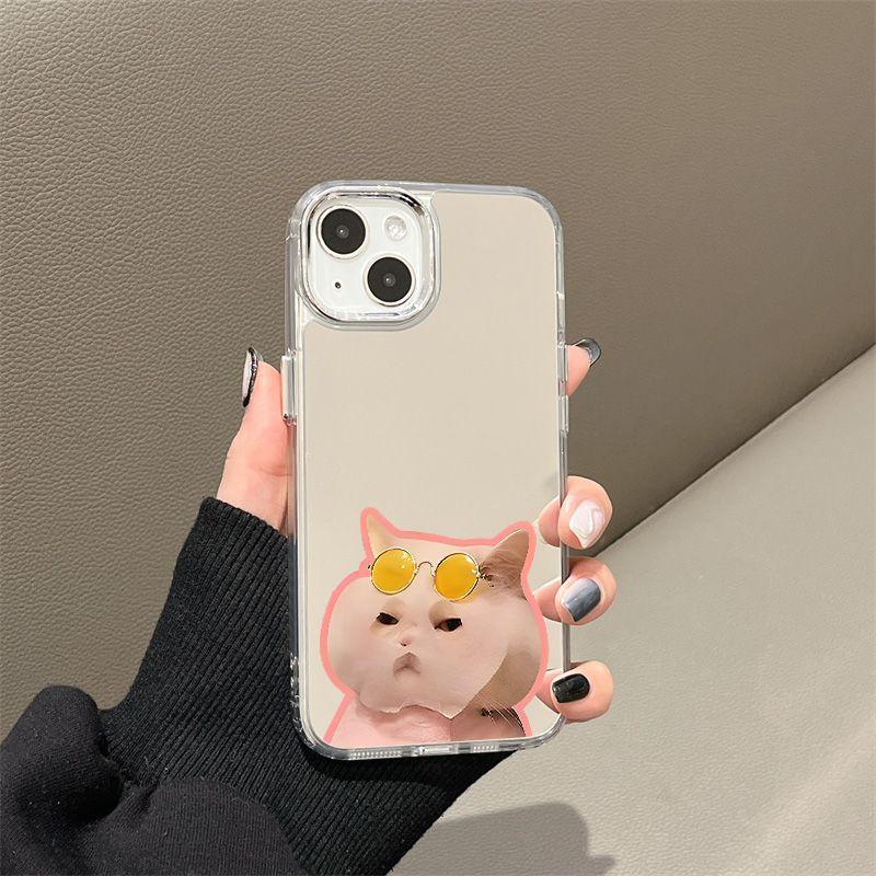 [Mask Cat] Mirror Surface Is Suitable for iPhone17 Mobile Phone Case 16pro Electroplating Button Apple 15 All-inclusive 14