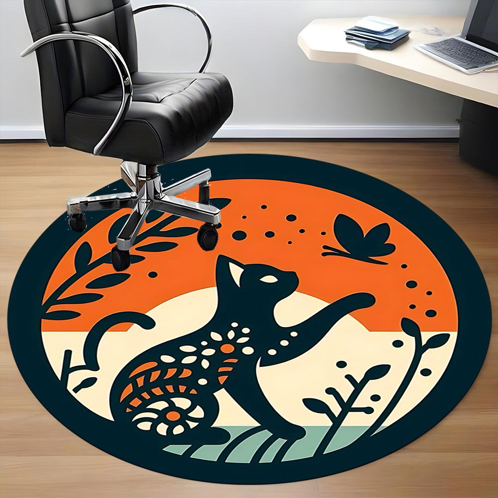 1pc Cat Butterfly Office Round Area Rug, Mat Suitable For Office, Under Office Chairs Bedroom Living Room Home Decor, Room Deco