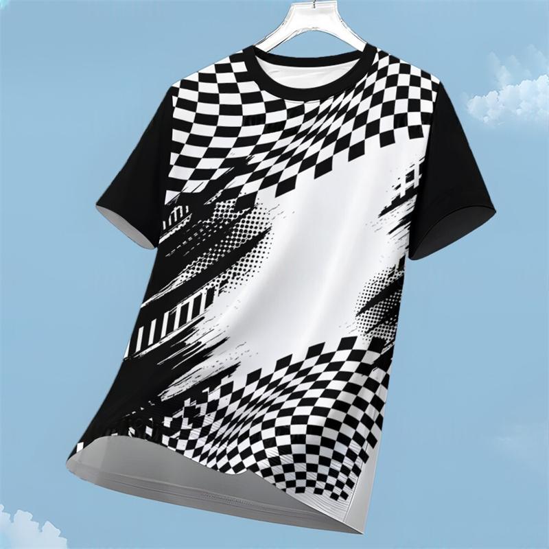 Fashionable geometric pattern sports T-shirt, summer fashionable street wear, 3D printed running fitness T-shirt, loose quick drying T-shirt top