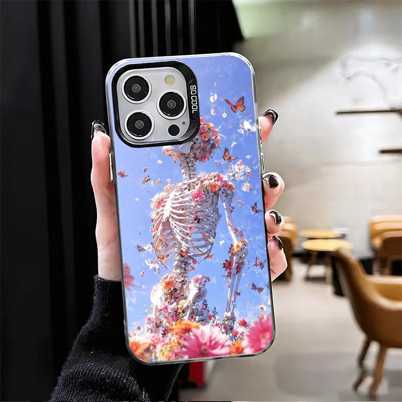 Floral Skull Flower Skeleton Soft Phone Case for iPhone 15 16 17 Pro Max 17Air 16E 14 Plus 13 12 Mini Shockproof Cover Back Shel