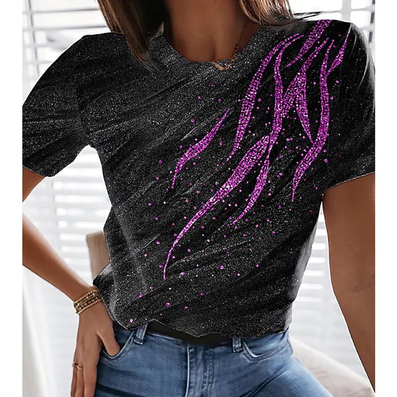 Damen Sommer T-Shirt Trend Druck Retro Mode Kurzarm T-Shirts Lässig Bedruckte Oberteile