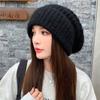 New hat women's big head circumference thickened stacking hat fashionable versatile warm show small face ear protection knitted wool hat