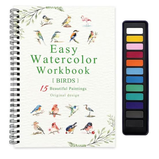 Watercolor Painting Workbook Kids Adults Beginners Watercolor Coloring Book 15 Paintings Botanical Plants Animal Painting Book