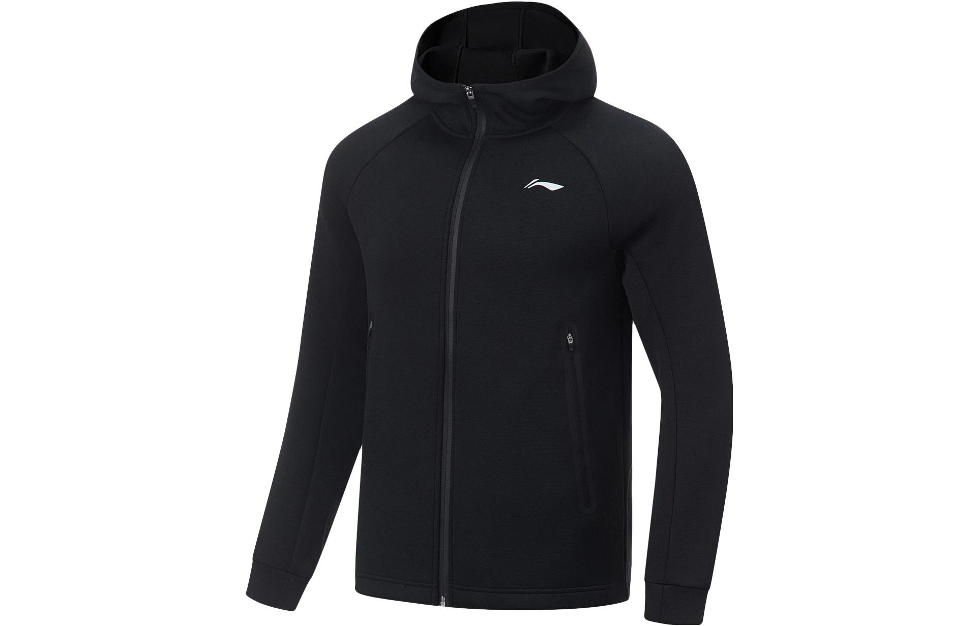 Li Ning Fitness Series Sweatshirts Men s Black Hooded Moderate Cardigan AWDT439-1 3XL